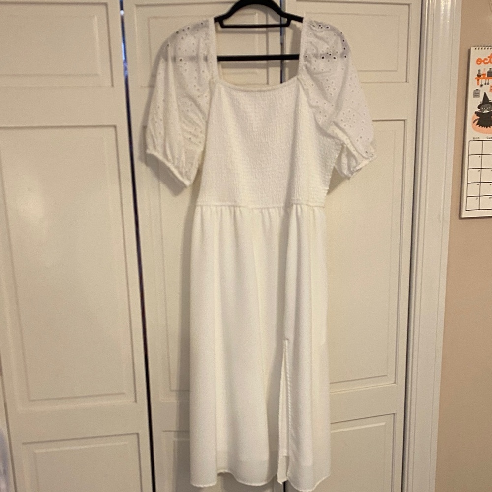 Maurices White Midi Dress with Puff Sleeves
